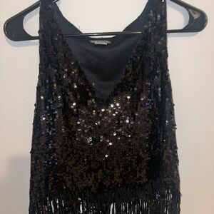 VENUS Black Sequin Fringe Blouse